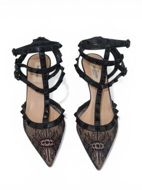 Valentino Garavani Lace Rockstud Caged Heels Black Size 37